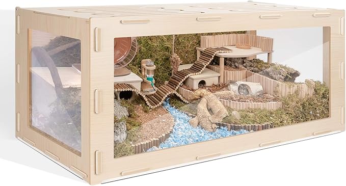 Niteangel Bigger World - MDF Aspen Terrarium for Hamster Gerbils Mice Lemming Degus or Other Small-Sized Pets (47.2 x 19.7 x 23.6 inches, Burlywood)