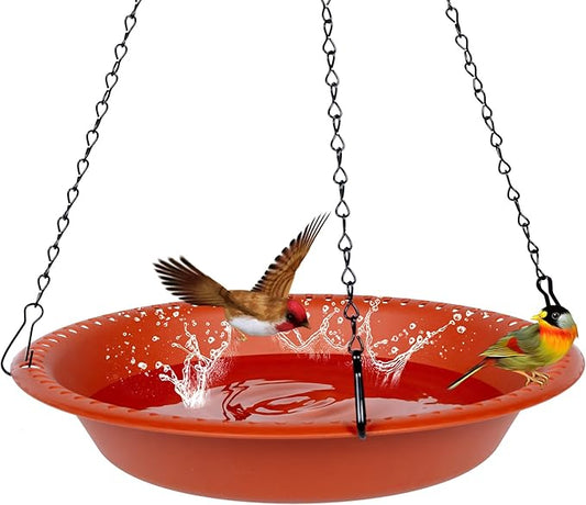 OVZILKI Bird Baths for Outdoors Heavy Duty, 10 inch BirdBath Bowl Only with Rust-Proof Black Chains, Hanging Bird Bath Hanging Bird-Feeder for Garden Backyard Decor (Terracotta 1 Pack)