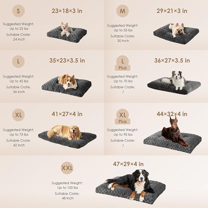 EHEYCIGA Washable XL Dog Bed for Crate 41x27 Inch, Kennel Pad for Extra Large Dogs Up to 65 lbs, Plush and Comfy Pet Sleeping Mat, Charcoal