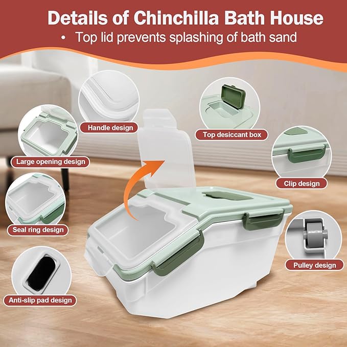 Large Chinchilla Sand Bath Container Kit Plastic Chinchillas Dust Bath House with Sand Cup and Sand Shovel Hamster Shower Room for Hedgehog Guinea Pig Squirrel and Other Small Animals(Green)