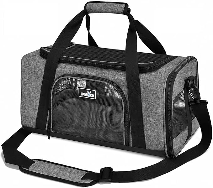 Wakytu Airline Approved Pet Carrier, TSA Approved Soft Sided Travel Bag for Small Dogs Cats, 5 Mesh Windows & Padded Shoulder Strap for Plane Underseat, 17.7"x11"x8.3"