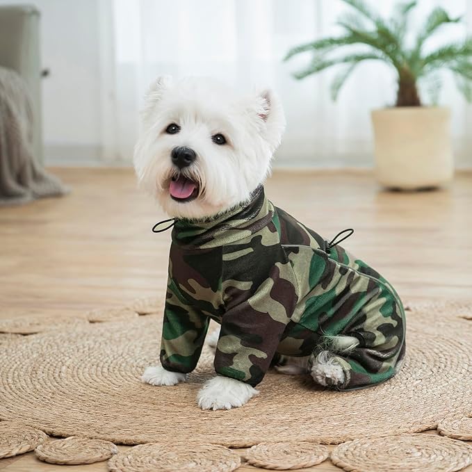 Fleece Dog Coat for Small Medium Dog,Pullover Pajamas Jumpsuit Bodysuit Puppy Coats with Legs, Pet Windproof Warm Cold Weather Jacket Full Body Vest Cozy Snowsuit Outfit Clothes (Camo, XXL)