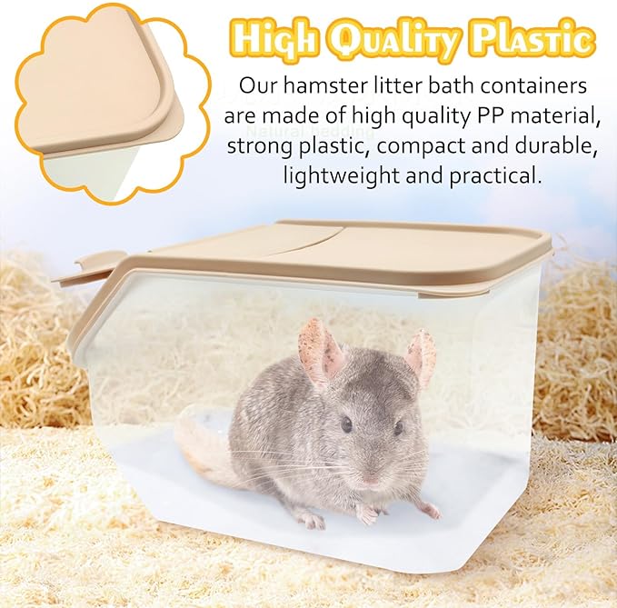 PINVNBY Chinchilla Dust Bath House Hamster Sand Bath Container Transparent Totoro Plastic Sand Bath House with Sand Cup Cage Accessories for Guinea Pig Hedgehog and Other Small Animals（Coffee Color）