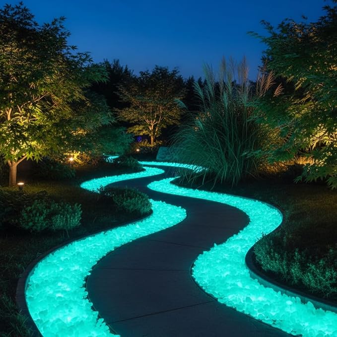 Shiny Stone Glow in The Dark Aquarium Gravel Sand, Blue Green, 5-8mm | Neon, 305g/0.67lbs, Decorative Rocks for Fish Tank, Fairy Garden, Home Decor