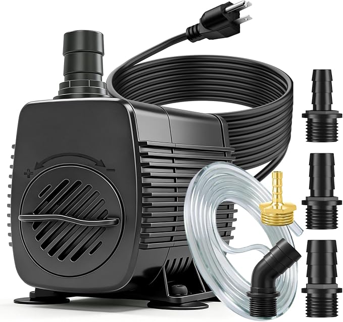 800GPH Submersible Fountain Pump with Tubing 10ft Outdoor Cord for Garden | Overheat Protection, Ground Cord with 3-Prong Plug Safer for Indoor and Outdoor Use