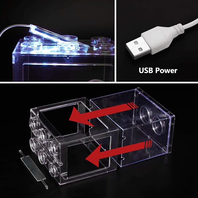 Oltraman Small Betta Fish Tank, Aquarium Tank Kit with LED Lighting, 0.6 Gallon Stackable Fighting Fish Tank Set, Fish Bowl Accessories for Turtle Reptile Shrimp Crab Insects as Decoration