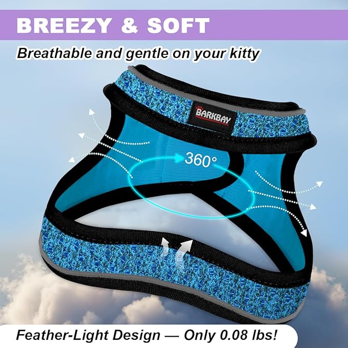 Cat Harness and Leash Set,Escape Proof Kitten Harness,Step in Adjustable Soft Lightweight,Easy Control,Reflective Strips Comfortable for Walking Travel(Blue/Black,XXXS)