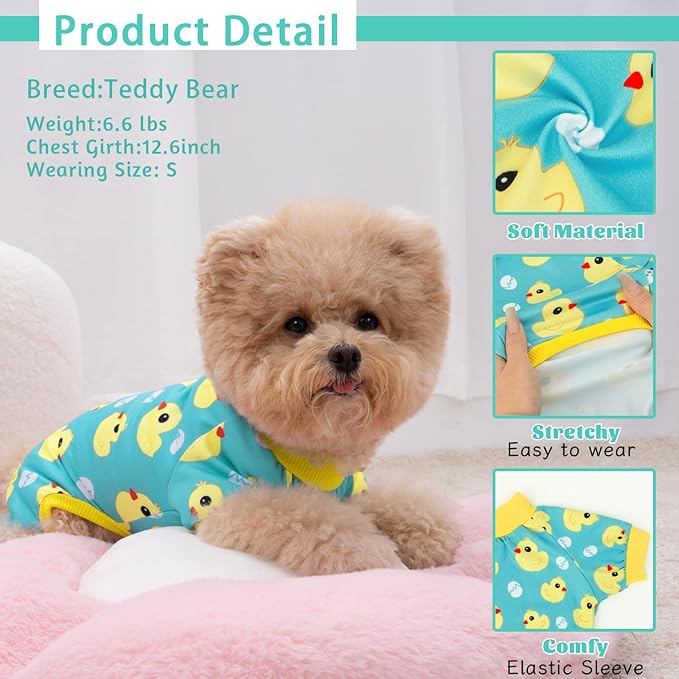 XPUDAC 4 Pieces Dog Pajamas for Small Dogs Pjs Clothes Puppy Onesies for Doggie Duck Shirts Sleeper for Pet Cats Jammies-S