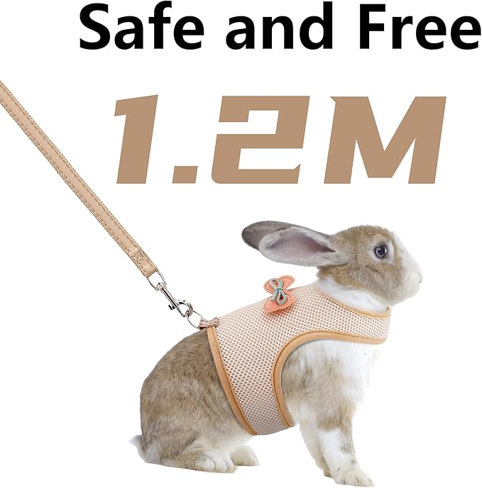 AIITLE Soft Breathable Bunny Harness Set - Escape-Proof Adjustable Vest, Lightweight Reflective Leash for Running, Hiking - Fits Rabbits, Guinea Pigs, Kittens Beige S