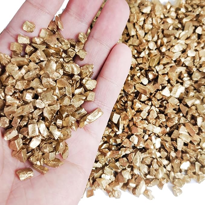 HappyFiller 0.81 LB Golden Nuggets Crushed Glass for Resin Art,Gold | Small Gravels Stones for Aquarium,Fish Tank Bottom Granule,Vase Filler Candle Holder Decor,Wedding Centerpieces Decoration