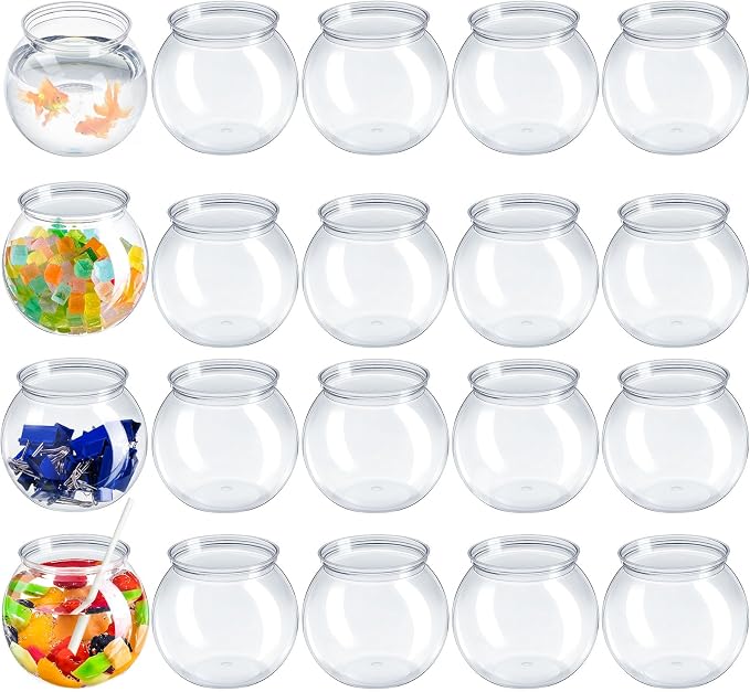 Eccliy 40 Pcs Clear Fish Bowls with Straws Ball Shape Plastic Bowl for Drinks Summer Drink Cups Unbreakable Goldfish Bowl for Christmas Candy Table Centerpieces Party Favors (27 oz)