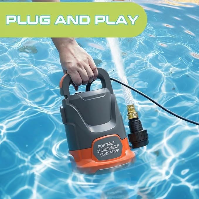 Sump Pump 1HP Submersible Water Pump 3700GPH Electric Thermoplastic | Swimming Pool Draining Transfer Water From Hot Tub Basement Garden Ponds Low Water Level 16.4FT Power Cord Portable