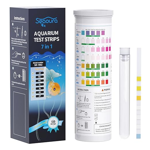 SEAOURA 7-in-1 Aquarium Test Kit for Fish Tanks - 135 Strips Water Testing Strips for Aquariums & Ponds Accurate Testing Nitrate，Nitrite，Chlorine，Hardness，Alkalinity，Carbonate，pH