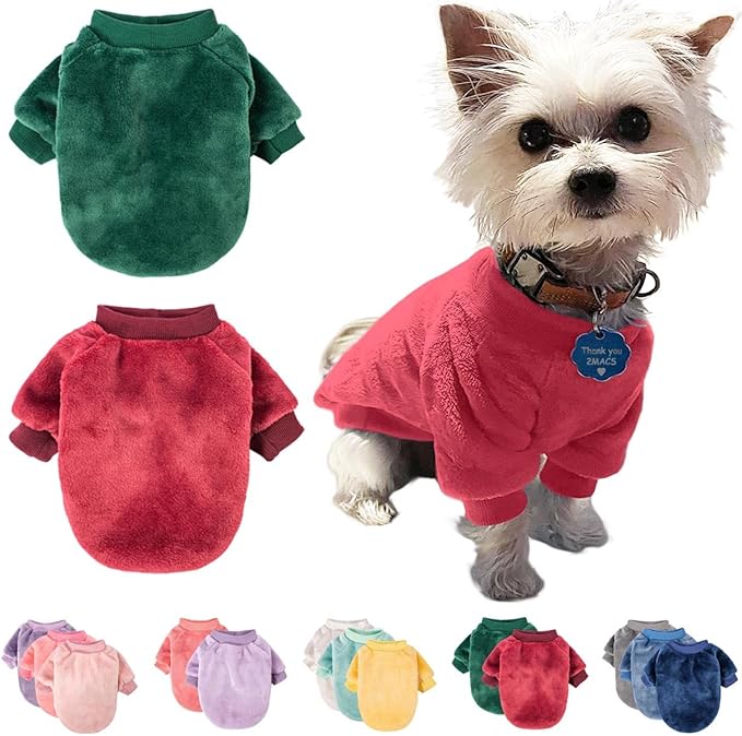 FabriCastle Christmas Dog Sweater, 2-Pack Dog Clothes, Soft and Warm Pet Jackets for Small Dogs & Cats, Winter Pet Apparel Costumes, Puppy Outfits (Dark red,Dark Green, Small)