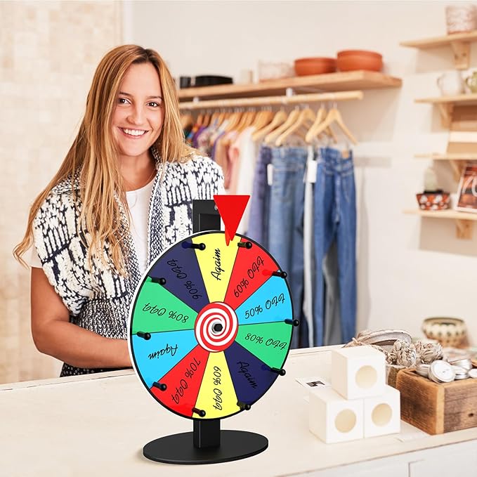 12 Inch 10 Slot Prize Wheel, Spinning Wheel for Prize, Prize Wheel Spinner with Stand, Tabletop Spinner Wheel with Dry Erase Markers and Eraser, Carnival Spin Wheel for Trade Show, Fortune Spin Game