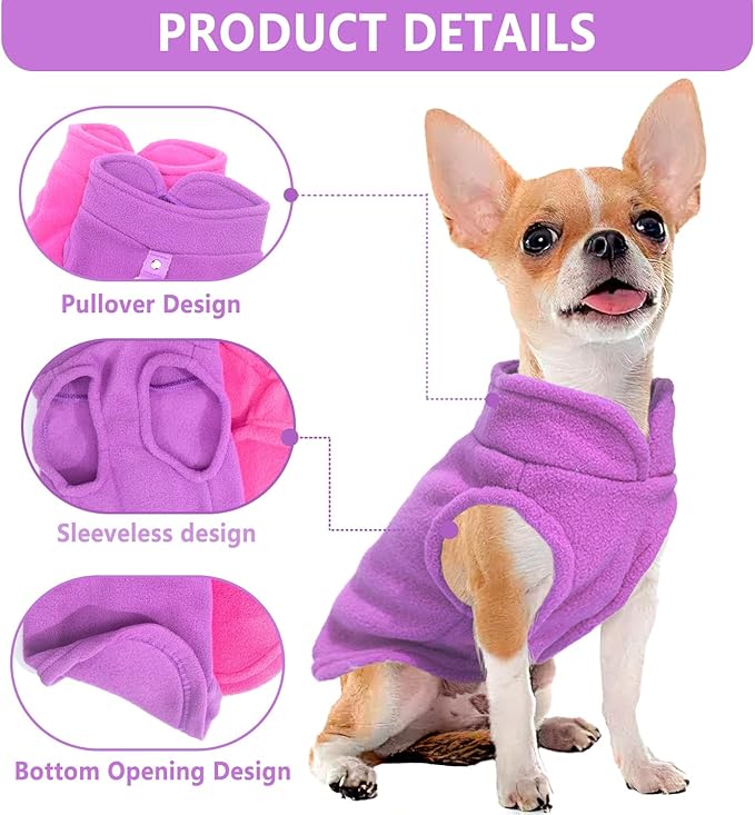 2 Pieces Fleece Dog Sweater Vest Winter Warm Dog Clothes for Small Dogs Male Female Fall Pullover Puppy Clothes with D-Ring Soft Puppy Sweater Cold Weather Doggie Coat Outfit (Rose,Purple, Medium)