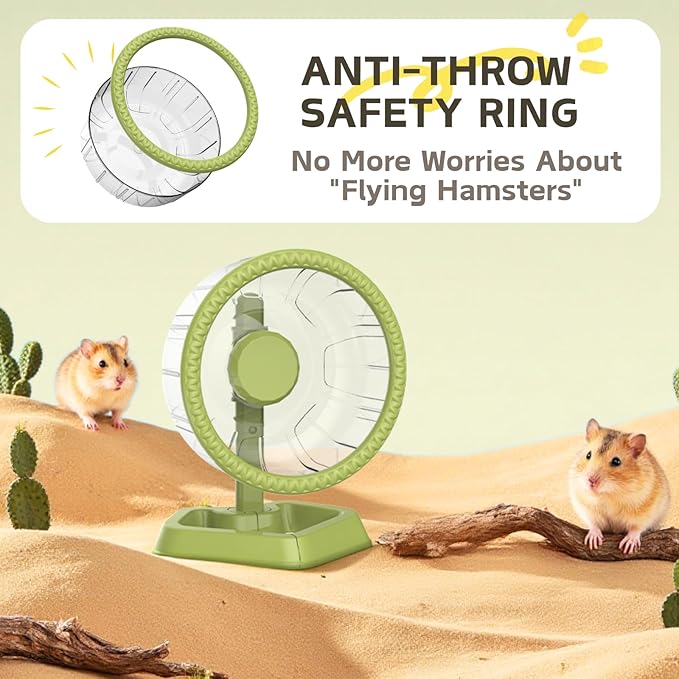 Hamster Wheel, Quiet Spinner Hamster Running Exercise Wheel with Adjustable Stand for Small Animals Syrian Dwarf Gerbils Mice (Green, Medium(7.6 inch))