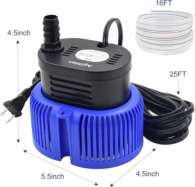 Pool Cover Pump above Ground - Submersible Water Sump Pump Swimming Water Removal Pumps, with Drainage Hose & 25 Feet Extra Long Power Cord, 850 GPH inGround, 3 Adapters