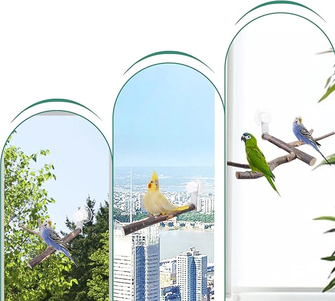 SnowTing Shower Perch Platform with Suction Cups for Bird, Small and Medium Bird Parrot Parakeet African Grey Window Wall Bath Stand Wood Window Perch (Two-Y-Type)