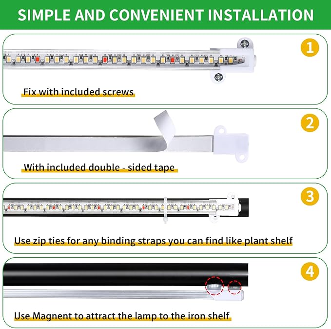 16‘’ LED Grow Light Strips for Indoor Plants, Full Spectrum 120 LEDs with 4 Install Methods, 6/12/16H Timer, 10 Dimmable Levels, 3 Switch Modes for Seedling Succulent Sunlike Strip (2 Head 1 Pack)