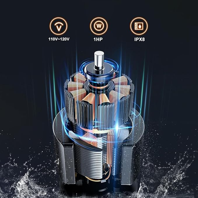 Sump Pump 1HP Submersible Water Pump 3700GPH Electric Portable Transfer Water Pump for Pool Draining Basement, Light Orange