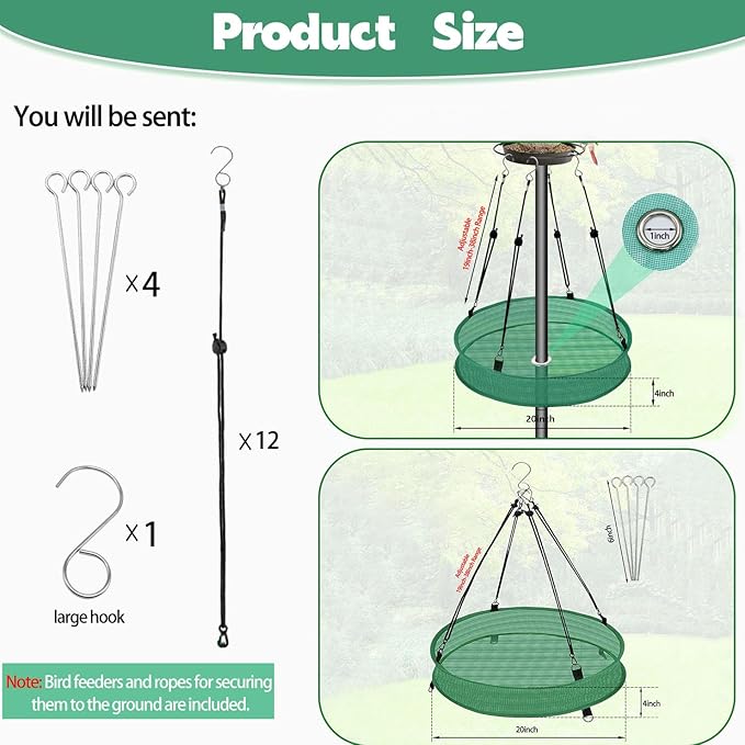 2Pcs Bird Seed Catcher Tray for Hanging Bird Feeder Platform, 20'' Birdseed Hoop for Hummingbird Feeders Bee Feeder, Outdoor Feeder Accessory(Upgraded Against Strong Winds)