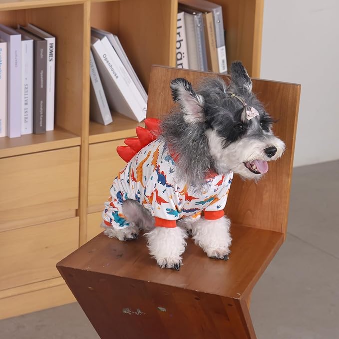 CuteBone Dinosaur Costume Dog Pajamas, Stretchy Spandex Crystal Velvet Sleepwear Coat for Small Dogs, Soft & Warm Pet Outfit Clothes for Cold Weather, Cozy Pullover Design COSP02S