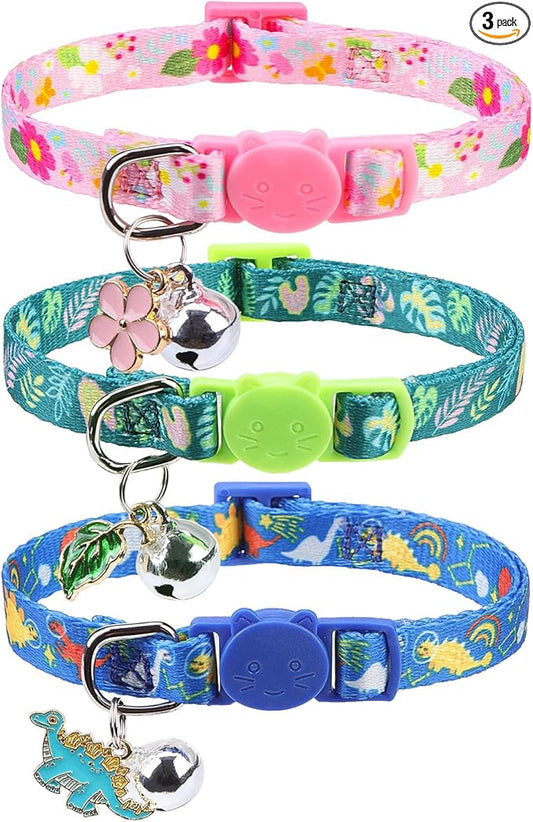 SCENEREAL Breakaway Cat Collars with Bell, 3 Pack Adjustable Safety Cat Collar for Boy and Girl Cats, Pink Cat Collar, Cute Kitten Collar for Kitty Puppy Small Pets