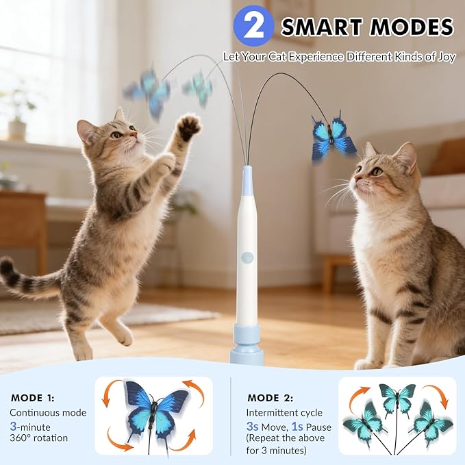 Wortade Interactive Cat Toys for Indoor Cats, Automatic Butterfly Cat Toy USB Rechargeable, Electric Cat Teaser Toy for Bored Indoor, Flying Bird Feather Wand Toy Kitten Toys Multi Cat Households