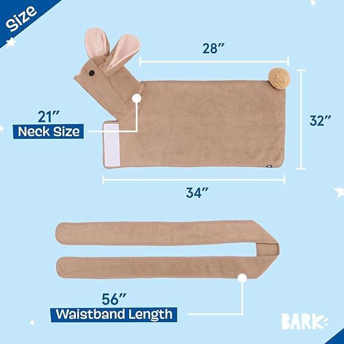 Barkbox Dog Bathrobe Fast Drying with Hook and Loop Closure & Wrap Tie Snuggle, Cute Dogs Clothes, Easy to Clean, Machine Washable, Dog Coats and Tumble Dry Low - Bunny, Large