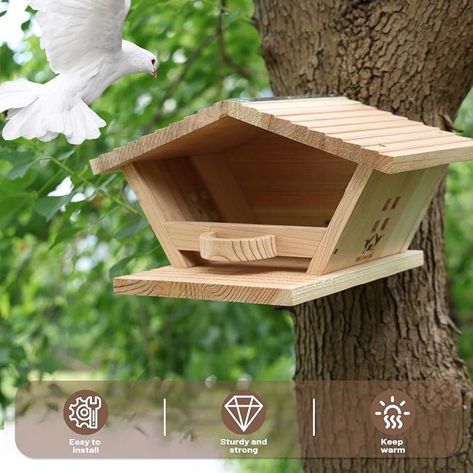 Premium Fir Wood Mourning Dove Nesting Box, 13.7" L x 7.2" H x 10.6" W Pigeon House, Ideal Outdoor Habitat for Pigeons - Easy to Install & Remove