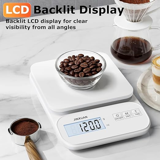 Kitchen Scale Food Scale 5kg/0.1g Digital Scale Food Weighing Scale for Cooking Baking Weight Loss, Rechargeable Coffee Scale Precision Baking Scale with Large Backlit LCD Display, USB Cord