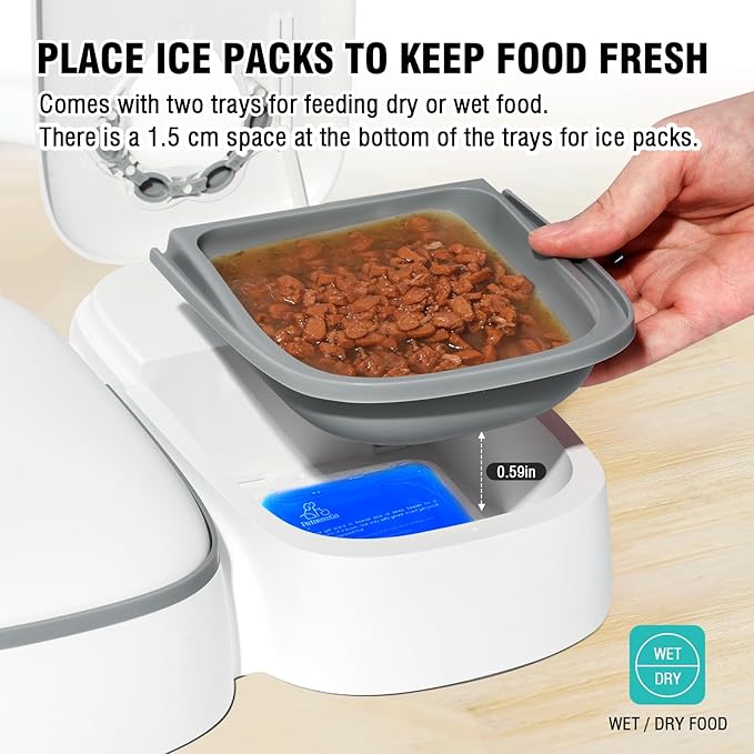 Automatic Cat Feeder 2 Meal, 48H Timer Wet Dry Cat Food Dispenser, with Display and Power Saving Mode, for Cat and Dog Automatic Feeder
