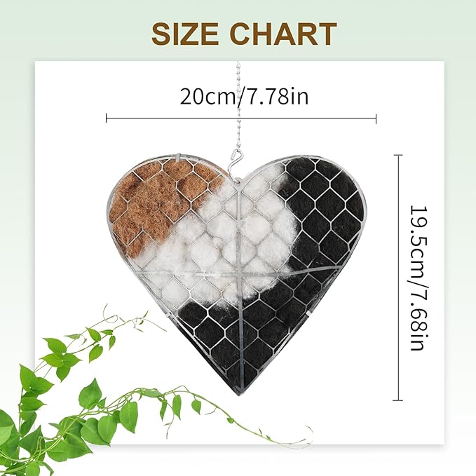 Handmade Alpaca Fiber Bird Nesting Heart, Refillable Birds Nests Material Holder, Spring Fowl Gifts, Cool Pavilion,Tree Shelter, Outside Garden Art Birdhouse, Unique Spring Gift for Birds Lovers (1PC)