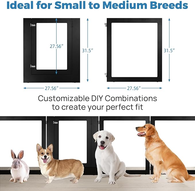 Heavy Duty Clear Acrylic Dog Playpen for Small/Medium Pets – 32" High Clear Pet Pen with Sturdy Metal Frame, Walk-in Kennel, Expandable Indoor & Outdoor Pet Play Yard (Black, 8 Panels Including Door)