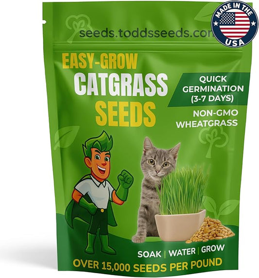 Todd's Seeds Cat Grass Seeds (1 Lb Bulk) | Premium Wheatgrass for Indoor Cats | Fast Growing Pet Grass in 5 Days | Non-GMO, Chemical Free, Hairball & Digestive Aid