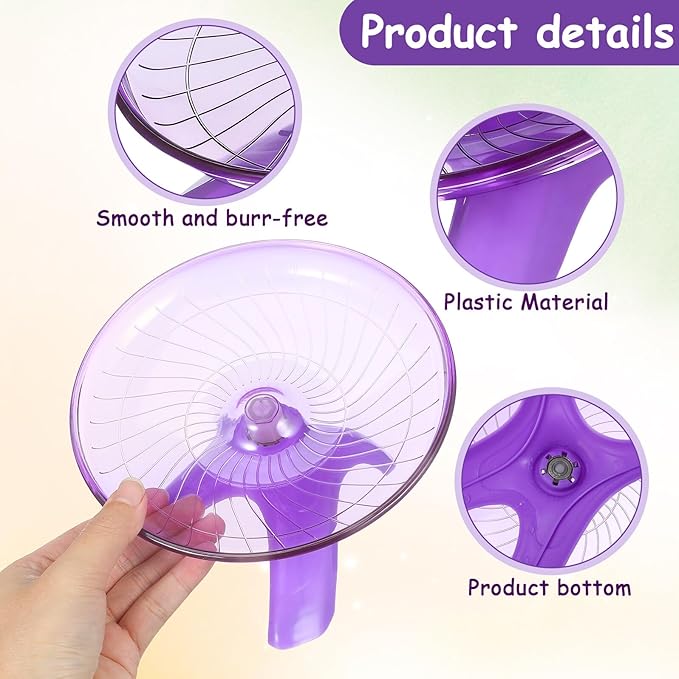 SOLUSTRE Silent Hamster Running Wheel Exercise, Violet Flying Saucer Wheel for Hedgehogs, Guinea Pigs, Gerbils and Small Animals Cage Accessory