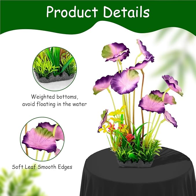 Silk Aquarium Plants 2-Pack 9.1 Inches(Purple) | Soft non-toxic silk, realistic and fade-resistant, weighted base, easy installation, for tanks.