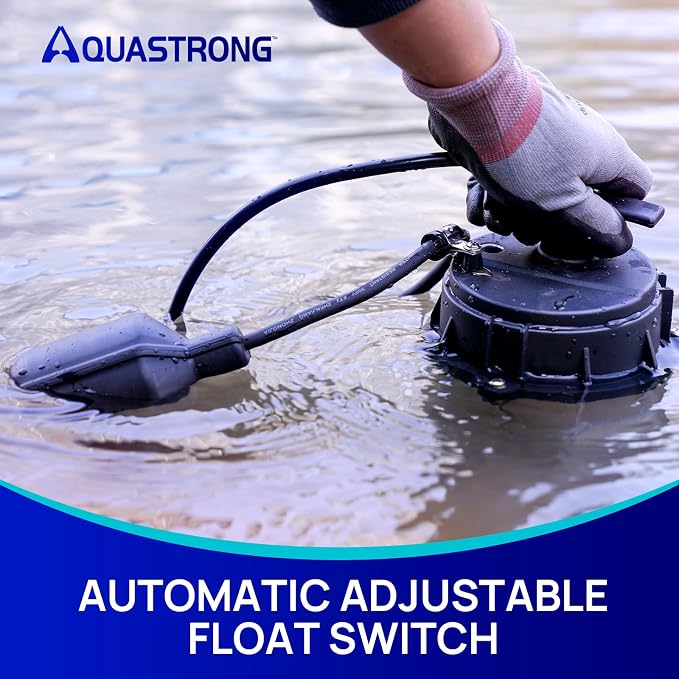 AQUASTRONG 3/4 HP Sump Pump, 4200 GPH Stainless Steel and Thermoplastic Submersible Water Pump, Automatic Float Switch with Piggy-back Plug,1-1/2" NPT Discharge Subpumps for Basement and Flooding Area | Stainless Steel and Cast Iron Sump Pump, Automati...