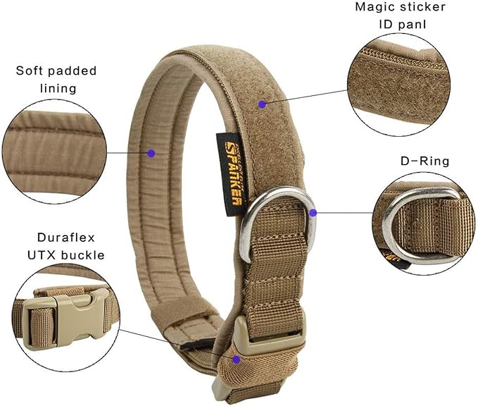 EXCELLENT ELITE SPANKER Tactical Small Puppy Dog Collar Nylon Adjustable Heavy Duty Military for Small Medium and Large Dogs Pet Soft Padded Dog Collar(COB-L)