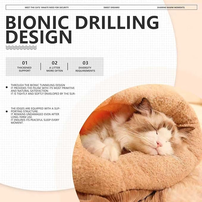 Cat Winter Sleeping Bag Soft Warm Cozy Pet Bed Sack for Indoor Cats or Small Dogs Durable Washable Sleeping Pad (Brown Ball, Large)