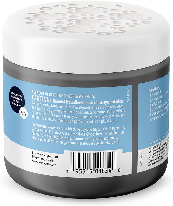 Amazon Basics Gel Odor Eliminator, Activated Charcoal, Fragrance Free, 17 Oz, Pack of 6