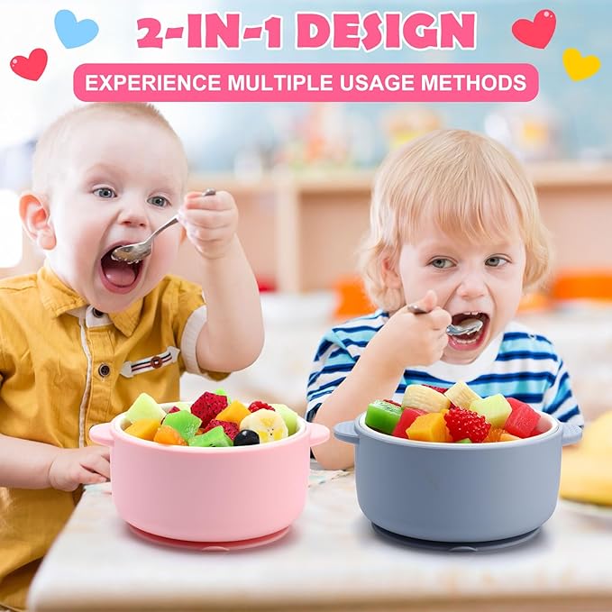 Domensi 4 Sets Kids Porcelain Bowls with Suction Sleeves Toddler Suction Bowl Upgrade Durable Microwave Dishwasher Safe Cereal Soup Snack Dishes for Baby Children Feeding Supplies (Macaron Colors)