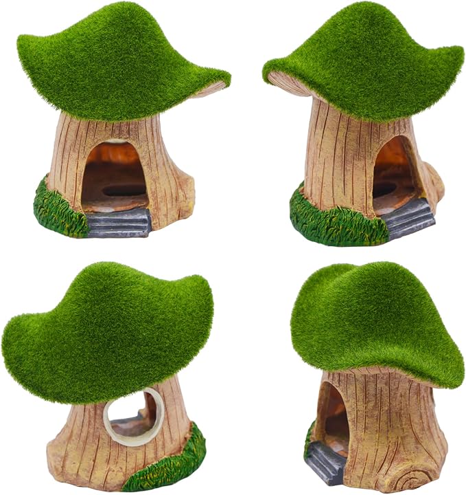 AnRui Green Moss Mushroom Aquarium Decor Cute Fish Tank Decorationss Resin Aquarium Decor Hideout Cave Ornament for Small Fish, Hermit Crab, Shrimp, Goldfish and Reptiles