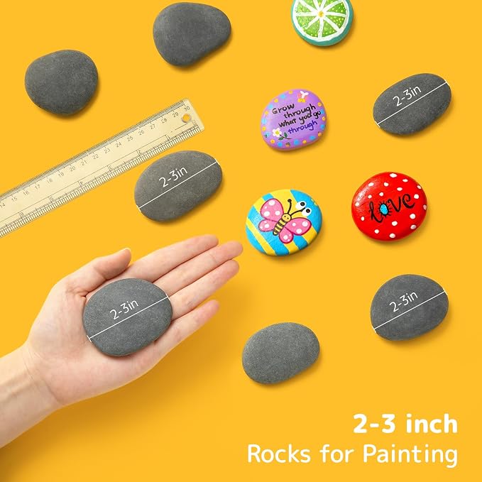 Simetufy 2"-3" 15 Pcs River Rocks for Painting Flat Smooth for Crafts | Natural Stones for DIY, Kindness Rocks Garden Decoration