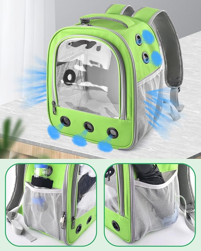 DBNESS Guinea Pig Carrier Backpack, Portable Rabbit Travel Carring Bag for Pet Bunny Chinchilla Bearded Dragon Hamster Parrot Outgoing Pouch Case with Water Bottle Holder & Detachable Pad (Green)