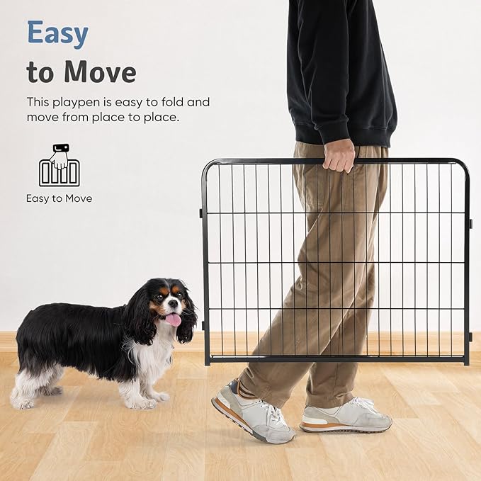 DUMOS Dog Playpen Indoor, Metal 24 Inch 6 Panels Foldable Pet Fence with Door, Outdoor Small Medium Large Dog Puppy Portable Exercise Play Pen for RV Camping, Trips, Play Yard