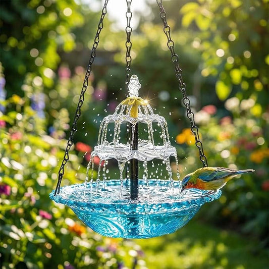 Solar Cascade Hanging Bird Bath Fountain, New Hanging Bird Bath with Flowing Water, Bird Bath Fountain Decorative Garden Yard Patio for Outdoor (Blue)