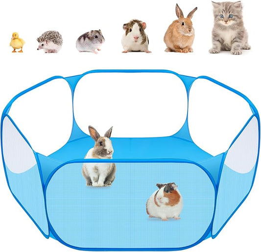 Amakunft Small Animal Playpen, Pop-Up Portable Play Yard for Guinea Pigs, Rabbits, Hamsters, Hedgehogs, Foldable Exercise Fence with Breathable Mesh for Indoor Outdoor Use