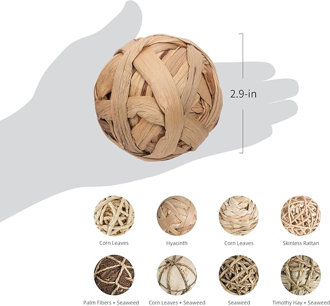 Niteangel Natural Chew Activity Toys Fun Safe Hay Grass Pet Balls for Chinchilla Guinea Pig Rats Rabbits Hamster Gerbil Degu Bunny and Other Small Animals